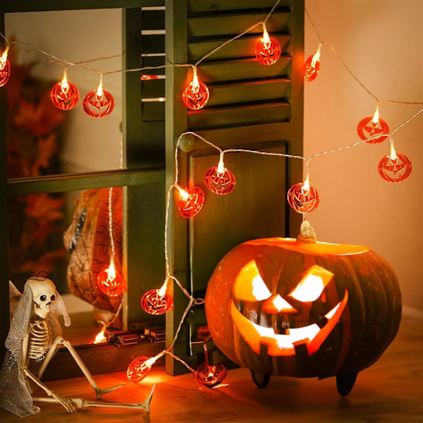 Halloween Pumpa Ljussträng 20ft 40 LED Orange Pumpa Fairy Lights Inomhus Utomhus för Halloween Thanksgiving Eldstad Fest Patio