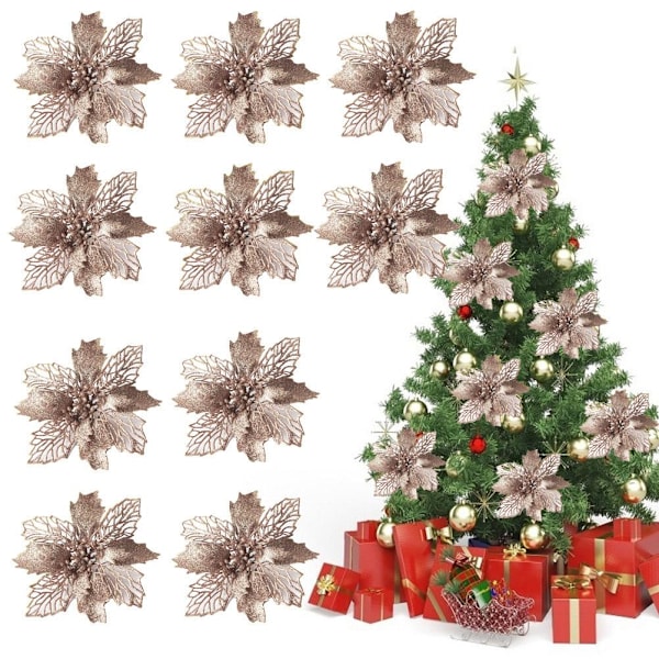 10 stk juleglitter stjerner juledekorasjon gjenbrukbare kunstige blomster