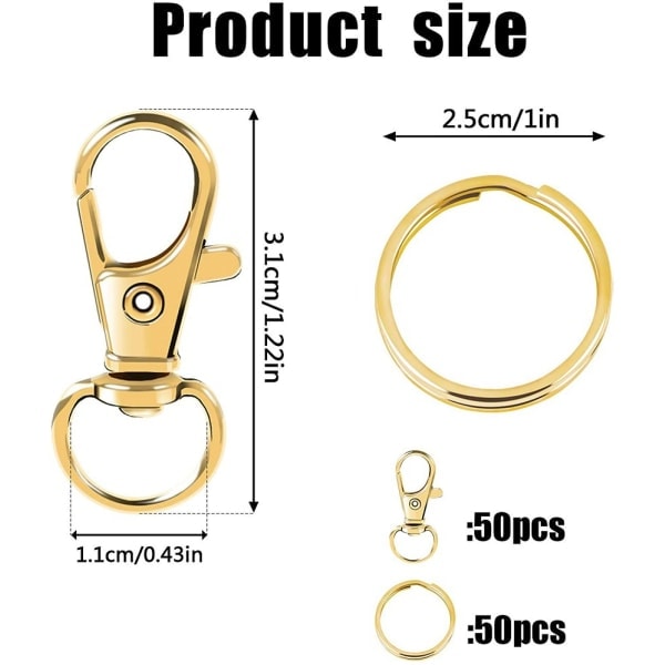 100 st roterande nyckelringar - 50 st karbinhake & nyckelring - guld