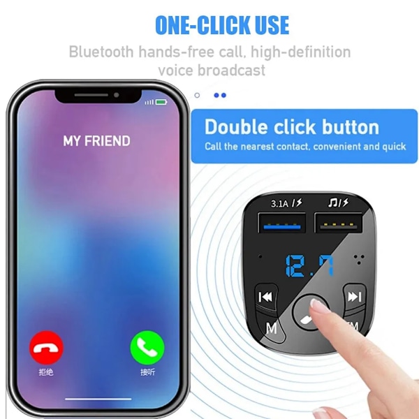 Auton MP3-soitin Dual USB -pikalaturi FM Bluetooth -vastaanotin Bluetooth-yhteensopiva 5.0 FM-lähetin