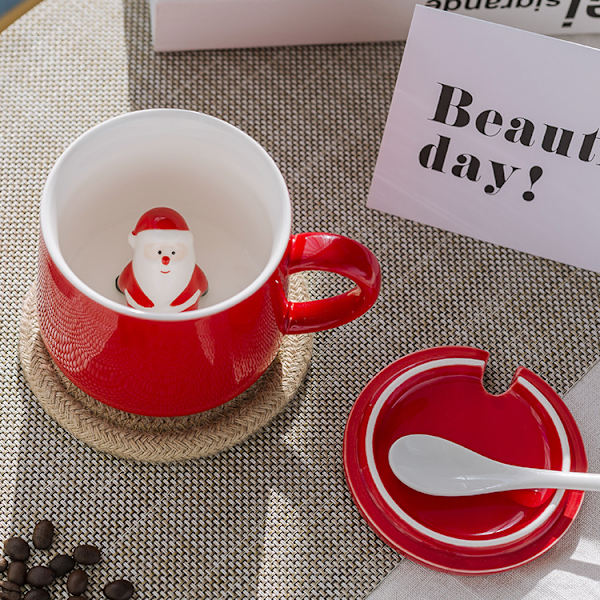 3D tomte kaffekop, sød håndlavet keramisk tekop julegave fødselsdagsgave, mors dag gave