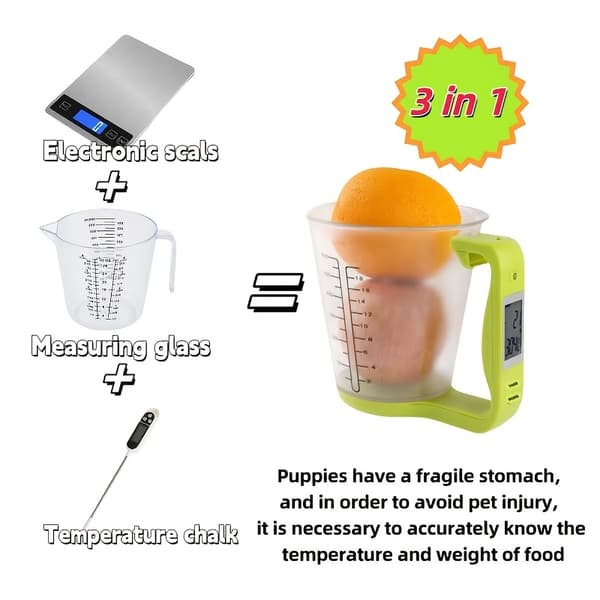 Smart 600 ml målebeger med vekt, termometer og 6-i-1 enhetskonverterer Gray