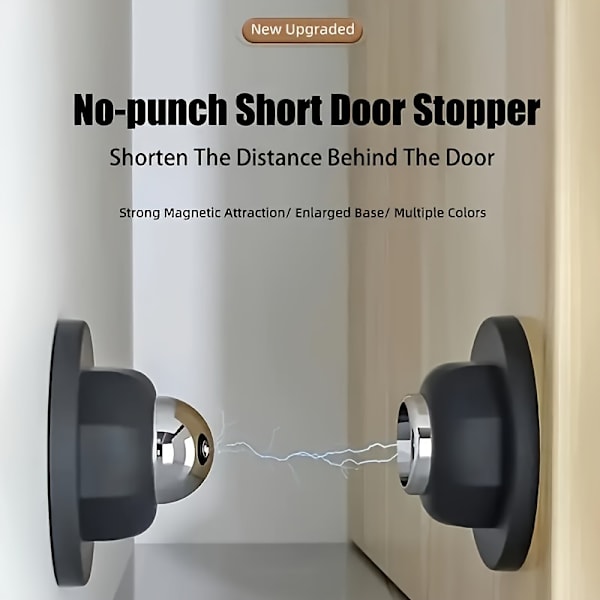 Magnetisk dørstopper med selvklæbende montering for nem installation uden boring 【Black】