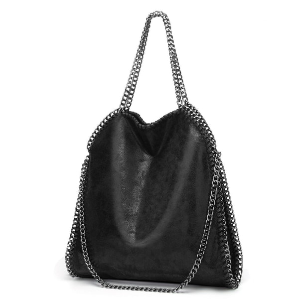 Axelveske dame kjede luksus håndveske kjede myk veske crossbody veske dame håndveske Black-WELLNGS