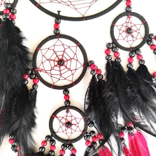 70 cm Dream Catcher Red and Black Large Dream Catcher for Wall Hanging Handmade Dream Catcher Feather Or_max