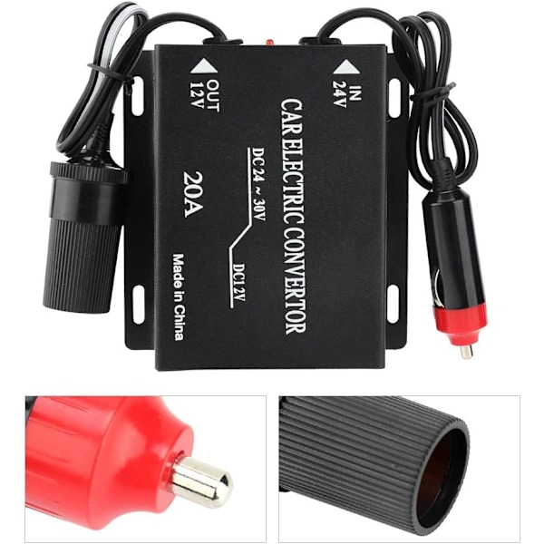 24V - 12V Muunnin - 20A Auton Jännitteen Alennin Tehomuunnin Alumiiniseos Alasmuuntaja