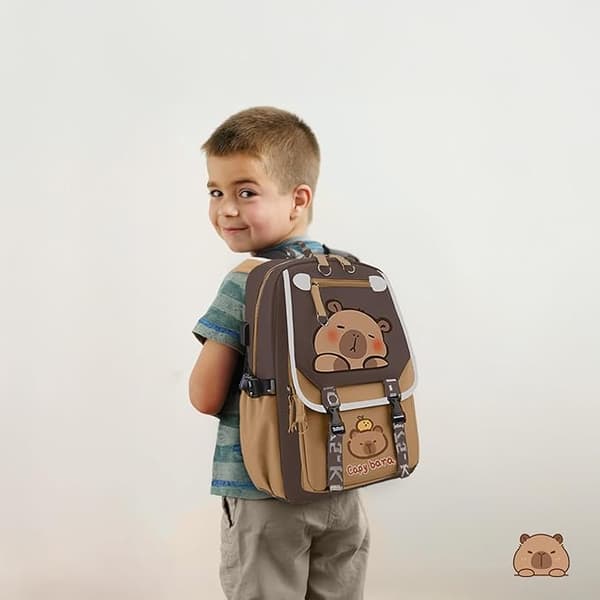 Cute Capybara, Waterproof Nylon Backpack, Includes 11 Small Gifts, Cute Capybara Shape, Cute Large Capacity Kids School Backpack
