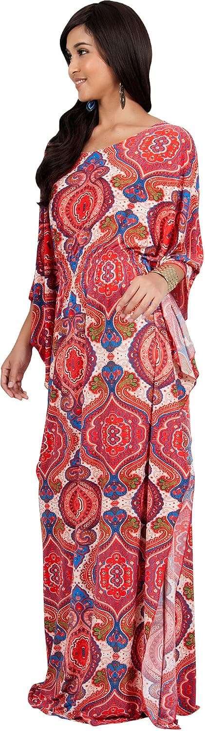 Dam Lång Kaftan Boho Tryck Jersey Flödande Casual Abaya_yu XL