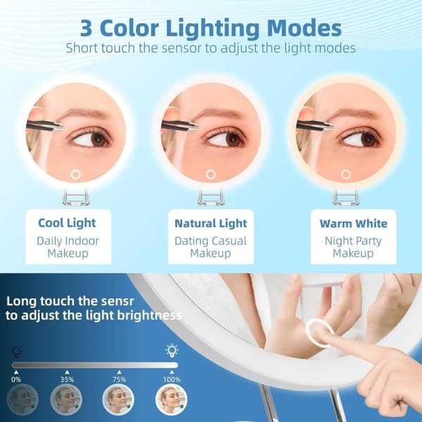30x Magnifying Mirror with Extra Large Rechargeable, Dimmable Makeup Mirror with 360° Table Stand