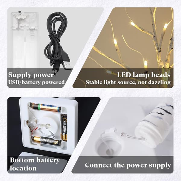 Birch Light Tree with 144 Warm White LEDs, Battery Operated for Indoor Decoration en