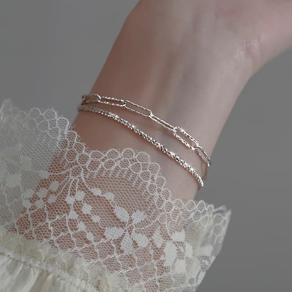 2 st 925 Sterling Silver Glittrande Kedjearmband Dam Ins Desi-FA12-
