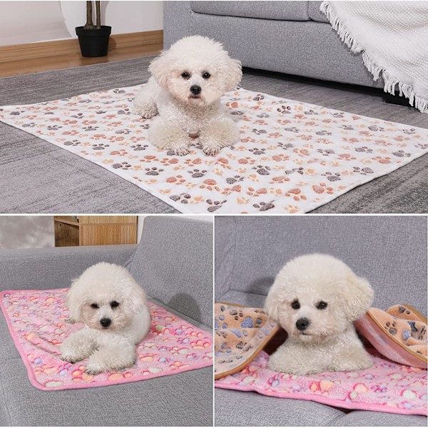 Hundteppe Kattteppe Vaskbar og myk 3-pakning myk varm fleece-dyreteppe for små og mellomstore hunder Katter Kjæledyrteppe Sovematte for sofa Paw
