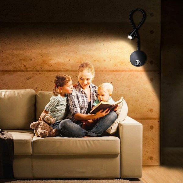 Sengelampe Vægremslampe Læselampe LED Svanehalslampe 3W, 3000K