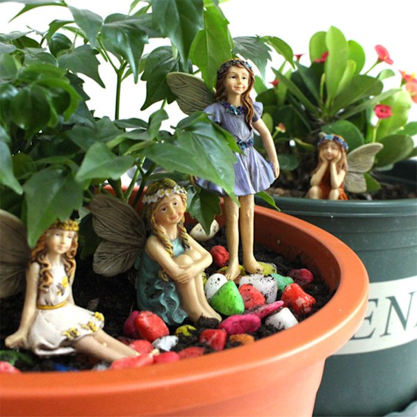 6 Stykker Mini Havefigur Feer Dekoration til Eventyr Udendørs Have Hjem Statu...