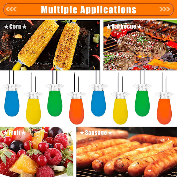 Majskolbeholdere i rustfrit stål, 12 stk. BBQ majsspyd med sammenlåsende design[GPA]