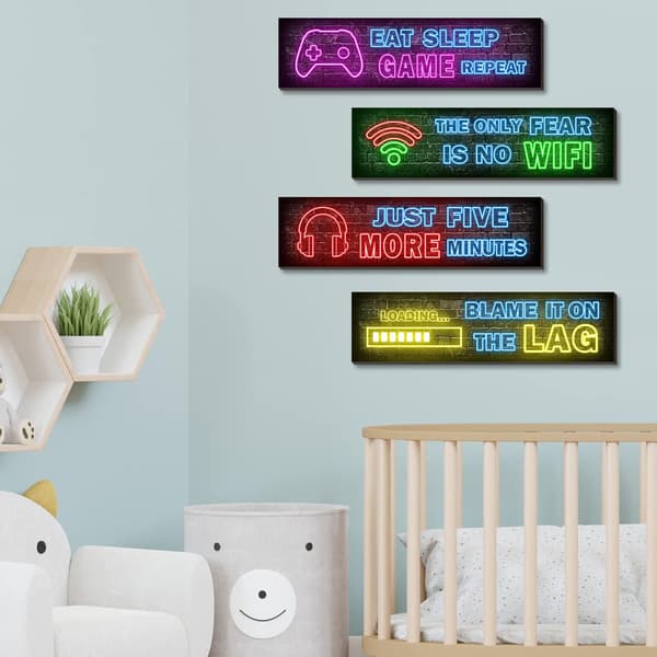 4 neongamingplakater for tenåringsgutterominnredning