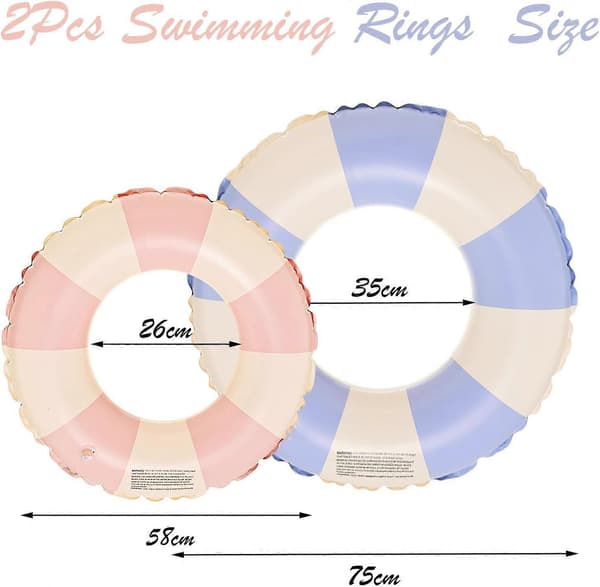 2 stk. oppustelig badering til voksne, børnebaderinge, oppustelig gummiring pool flyder gennemsigtig flydende ring badekar Pink-Blue-stripe