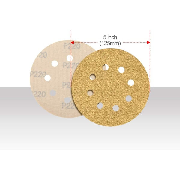 100-pak sandpapir, 125 mm med velcro 60 80 120 150 220 korn 8 huller sorteret til excentrisk slibning