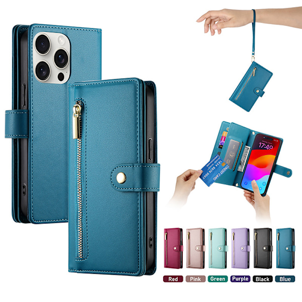 Mobiililompakko iPhone 16 -sarjalle, kannettava lompakko, johon mahtuu sekä matkapuhelin että kortti, ei vaikuta kortin magnetismiin b blue iPhone 16 plus
