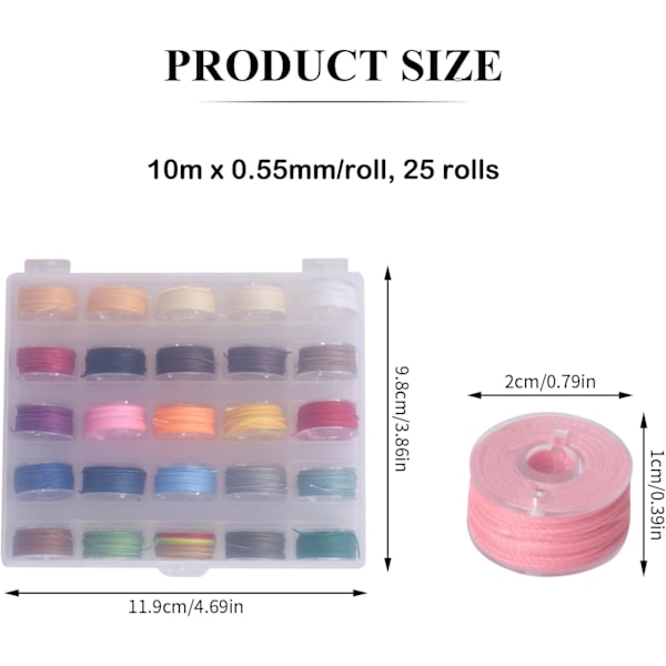 250m x 0,55mm voksbelagte tråder i ulike farger for smykkeproduksjon
