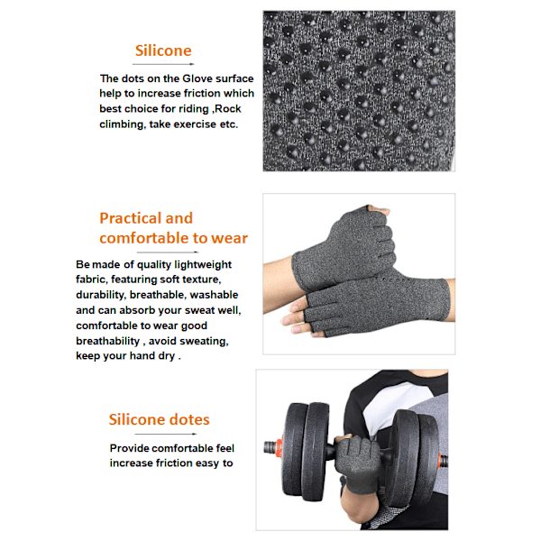 Fingerless Compression Gloves, 1 Pair Grey Grå S