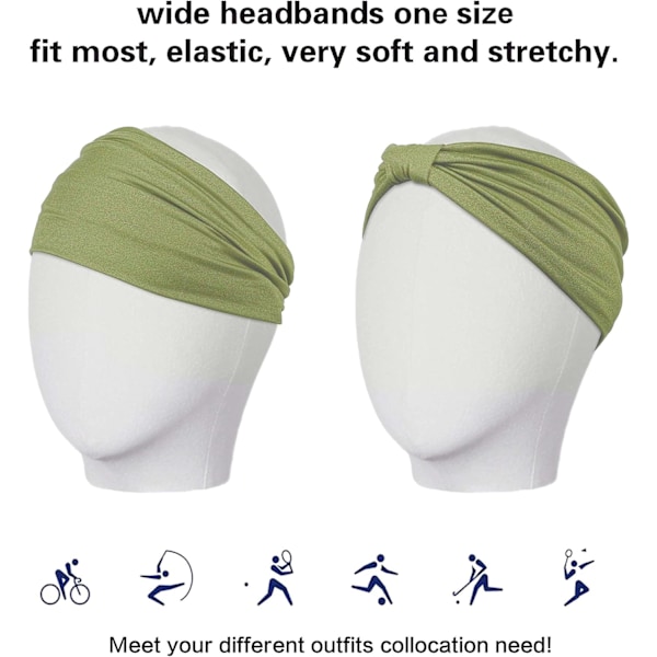 2-pack breda pannband för kvinnor, yoga, löpning, sport, fitness pannband, elastiska mjuka bomullsbandanas för flickor (grön, rosa)