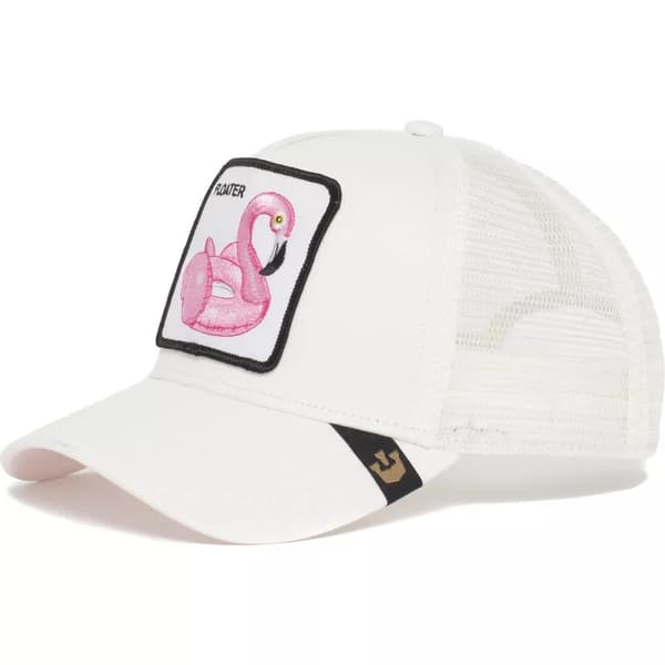 Mesh Trucker Hat with Embroidered Animal Design Flamingo