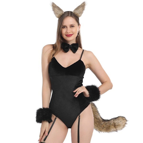 Tekokarvan kissa-kettu-susi-häntä ja leuka-korvat Halloweenille