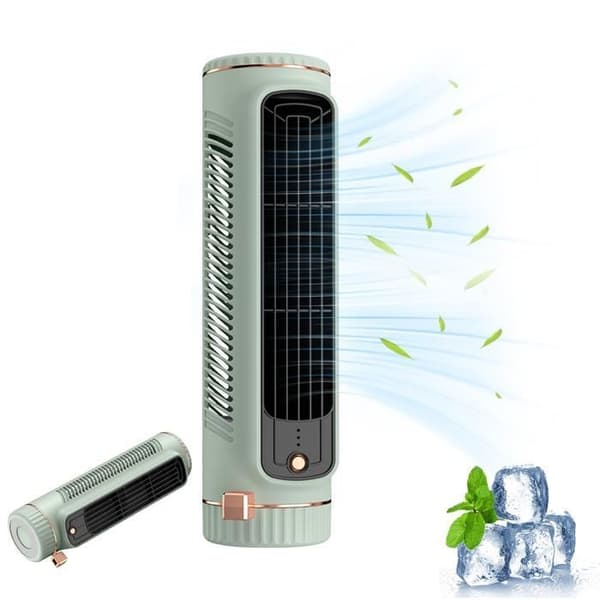 Stille tårnventilator, luftkøler, klimaanlæg, tårnventilator, 3 hastigheder, USB genopladelig, grøn