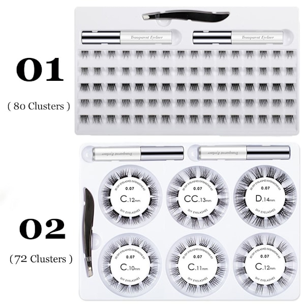 80 Klynger DIY Øjenvippeforlængelser Kit 3D Individuel 01(80 Clusters)
