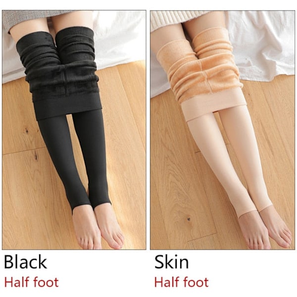 ATHVOTAR Varma Vintertights Dam Elastiska Smala Fleece Tights Sammet Tjocka Tights Hög Midja Sexiga Kroppsstrumpor Kvinnor SkinBlack Half 2set SkinBlack Half 2set XL