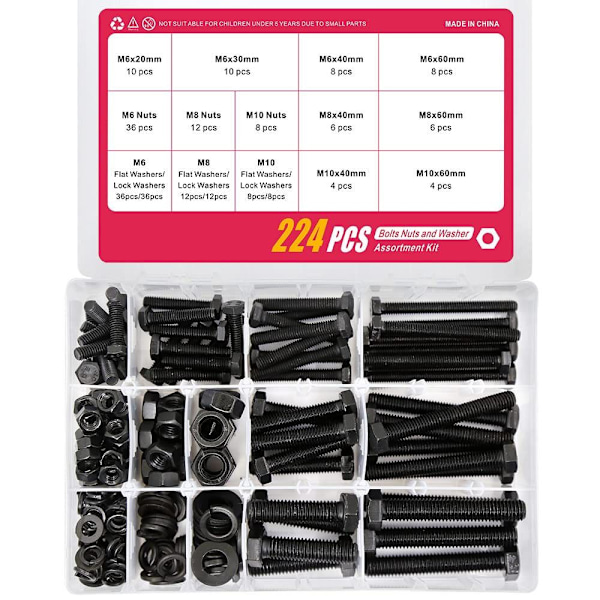 224 kpl M6 M8 M10 pulttien ja muttereiden valikoima