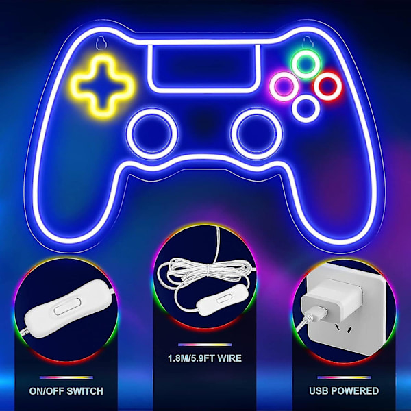 Gaming LED Neon Skylt för Rumsinredning, Kontroll Väggkonst för Tonårspojkar Sovrum[GPA]