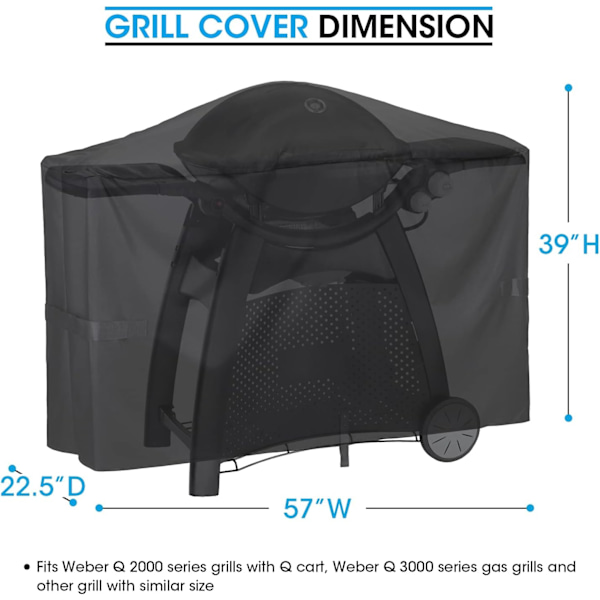 Grilldæksel til Q2000 Q300 Q3000 Q3200-serien Grills[GPA] 142.2*55.8*101.6cm