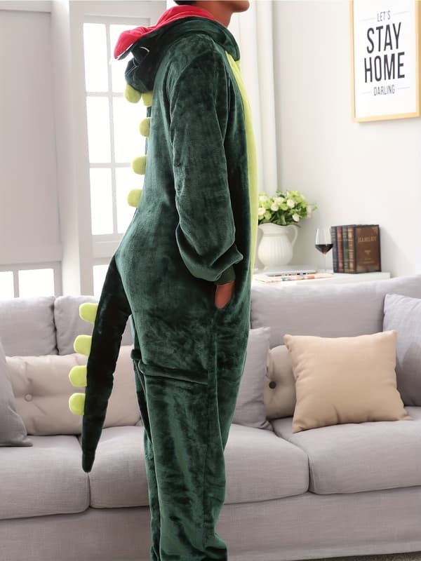 Dinosaur Dyre Tegneserie Par Pyjamas Onesie til Voksne Vinter Efterår Rollespil Outfits M 1PC Green