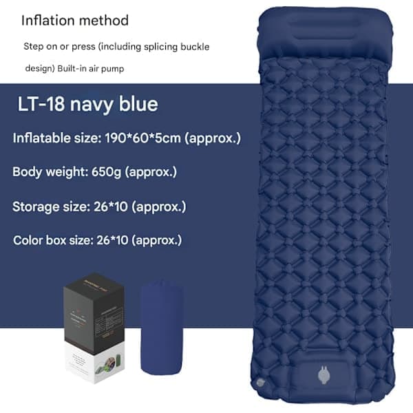 Self-Inflating Camping Mattress: Thick Lightweight Single Camping Mattress Inflatable and Connectable Double Camping Mat and Compact Inflatable Navy Blue Navy