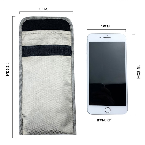 Faraday-väska Antistrålnings Mobiltelefonfodral Signalblockeringspåse GPS RFID-skydd Sekretesskydd för Smartphone 20x10cm Silvergrå