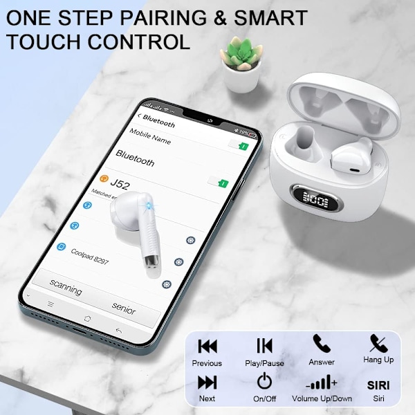 Bluetooth 5.3 -kuulokkeet, urheilu Bluetooth -kuulokkeet HD-mikrofonilla ja stereolla, langattomat in-ear mini langattomat kuulokkeet IP7 vedenpitävät, valkoinen