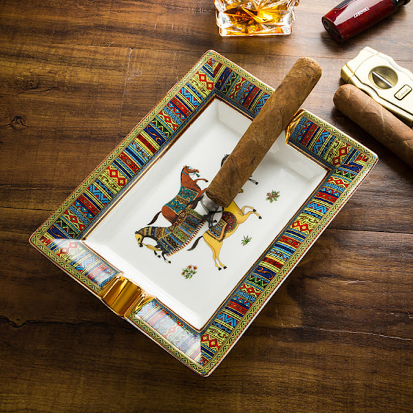 Askfat Cigarr Keramisk Dobbelspor Malet Husholdningscigarr Askfat i Europeisk Stil AS-300-1