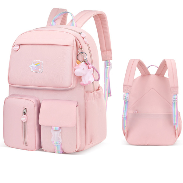 Söpö esteettinen vedenpitävä reppu lapsille, koululaukku vaaleanpunainen Pinkki Pink L