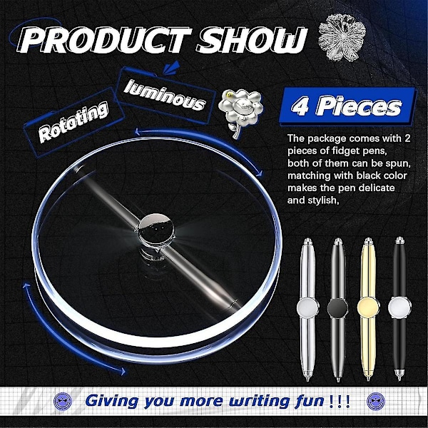 4-i-1 Fidget Penna med LED-ljus, Multifunktionell Cool Stress Relief Spinner Penna (Som Visas)