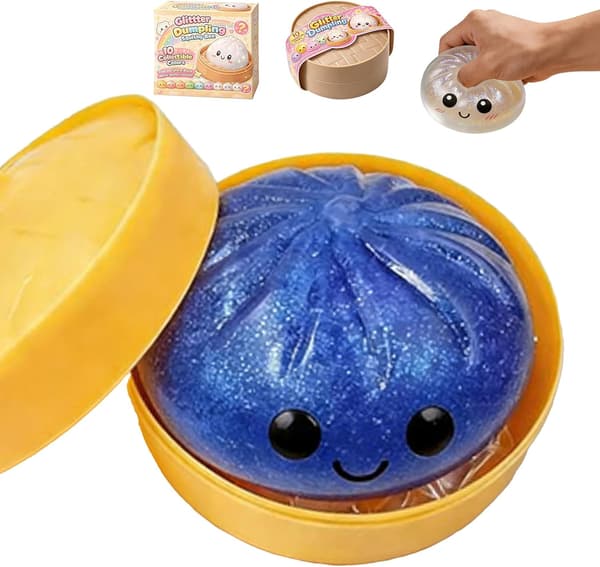 Glittering Dumplings, adorable glittering dumpling gift box, relieves anxiety with its soft, squeezable dough for stress relief (blue)[GPA] Blue