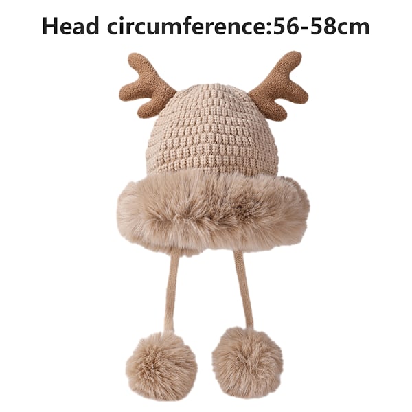 Stickad mössa med söta horn, tecknad vintermössa