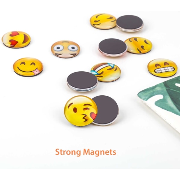 Magneettiset emojit, 12 kpl 3D-lasisia hymyileviä emoji-jääkaappimagneetteja jääkaappiin ja valkotaululle (3 cm)