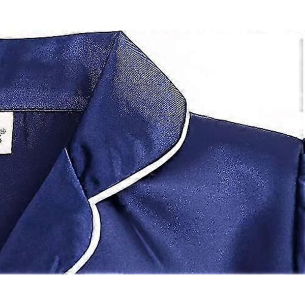 Satin pyjamassæt til børn, langærmet og kortærmet knaplukket top og bukser, natøj, blå[GPA] Blue 9-12 Months