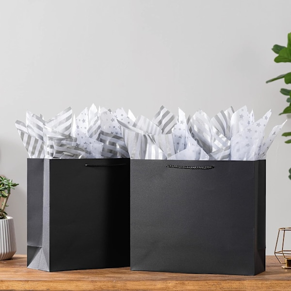 Förpackning med 10 extra stora presentpåsar 40*28*12 cm svarta presentpåsar för män bröllopspresentpåsar svarta papperspåsar [GP]