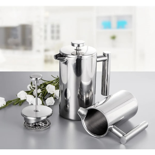 350 ml dobbelt væg rustfrit stål fransk presse kaffemaskine med rustfrit stål filter, kaffekande isoleret kaffekande Presse Filterkande Kaffepresse