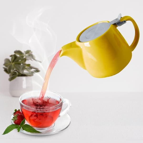 Keramisk Stump Tekande med Infuser til Løs & Blomstrende Te Yellow