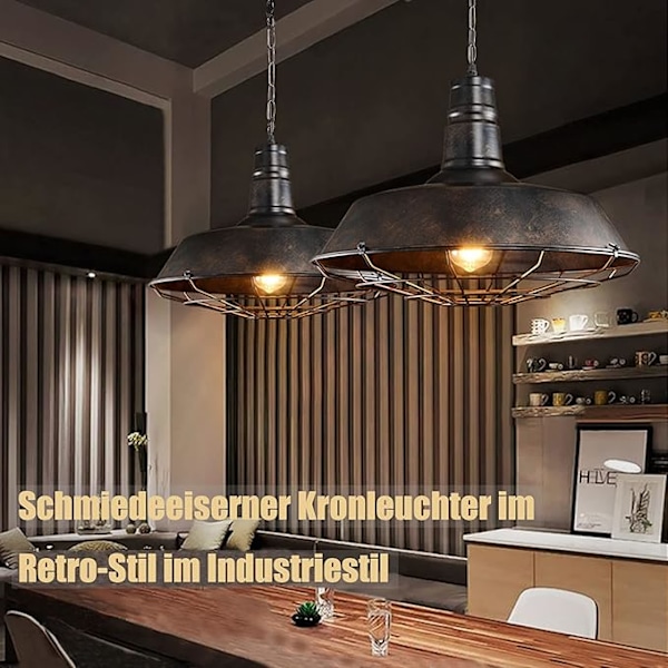 Industriell Hänglampa, Retro Hänglampa i Metall, Lampskärm,