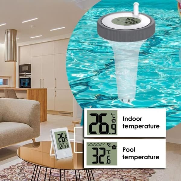 Trådløst flytende bassengtermometer med LCD-mottaker, 18 meters rekkevidde
